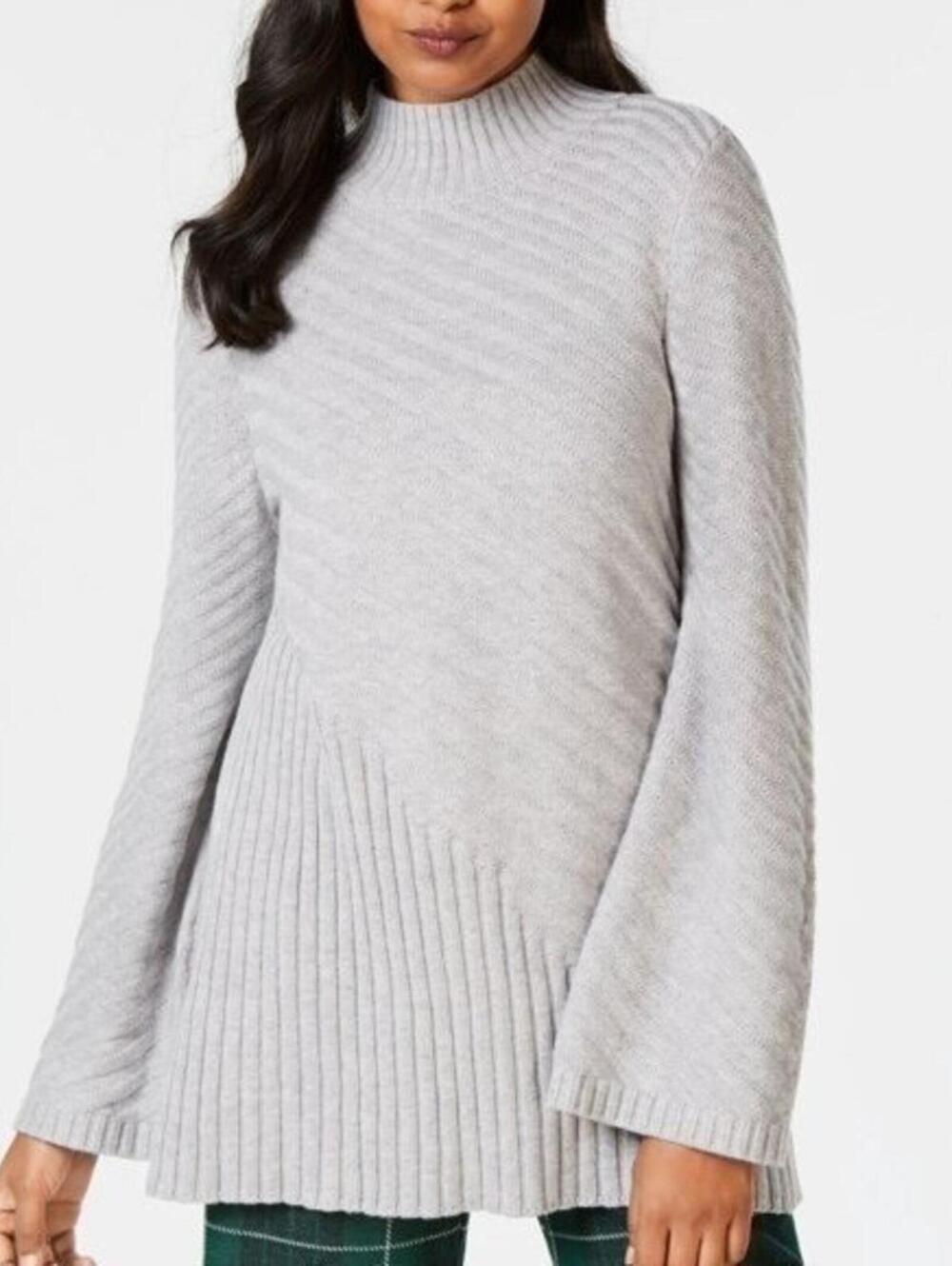 Charter Club $80 XL Gray Mock Neck Asymmetrical Ribbed Tunic Pullover Sweater